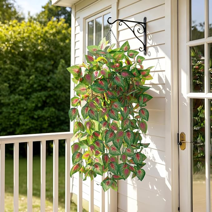 Fake Plants Artificial Hanging Plants for Outdoors Outside Decor, 2 PCS Faux Coleus Artificial Greenery UV Resistant Look Real Long Trailing Vines for Front Door Porch Planter Urn Patio Indoor Gardens