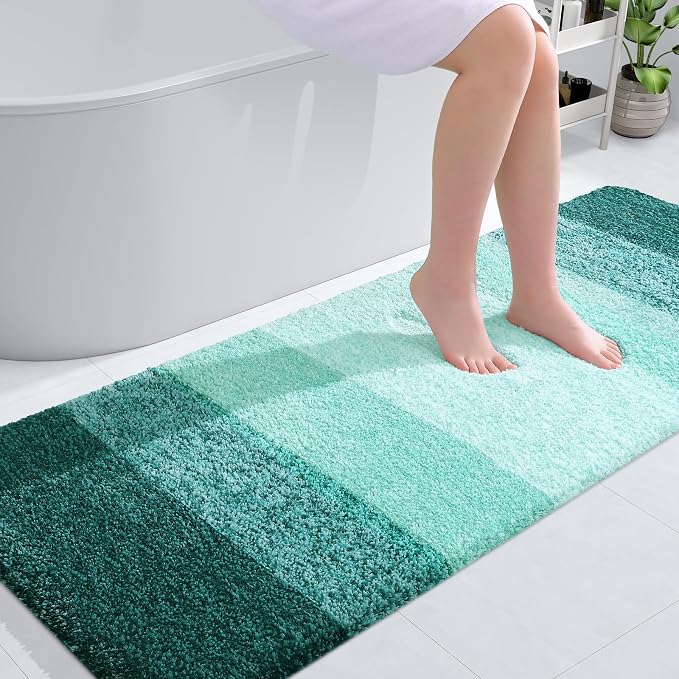 OLANLY Bathroom Runner Rug 59x24, Extra Soft Absorbent Microfiber Bath Rugs | Blackish Green, Non-Slip Quick-Drying Rubber Backing, Washable Long Bath Mat for Floor, Tub and Shower, Home Decor