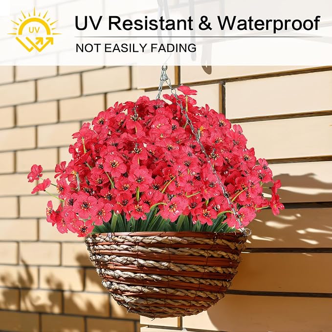 AGIRL Artificial Flowers Outdoor UV Resistant Fake Plant Garden Patio Decor | 24 Bundles,No Fade Plastic Faux Flowers for Hanging Planters front porch yard Indoor Outside,grave decorations for cemetery