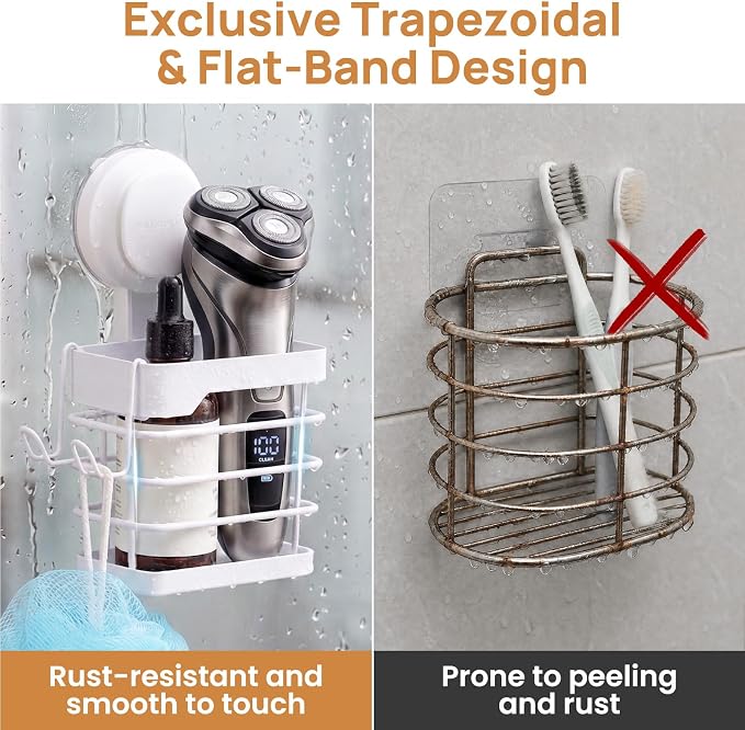 Upgraded Suction Cup Toothbrush Holder with Visible Safety Indicator, White | Heavy Duty Stainless Steel Shower Electric Tooth Brush and Toothpaste Organizers, Removable, No Drilling, Anti-Puddling