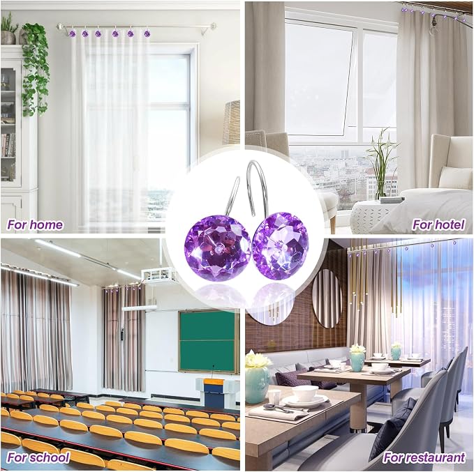 TOAOB Stainless Steel Shower Curtain Hooks Rings Bling Purple Shower Hooks Rust Resistant Shower Rings Set of 12 Pack for Decorative Curtain Accessories and Bathroom Rods