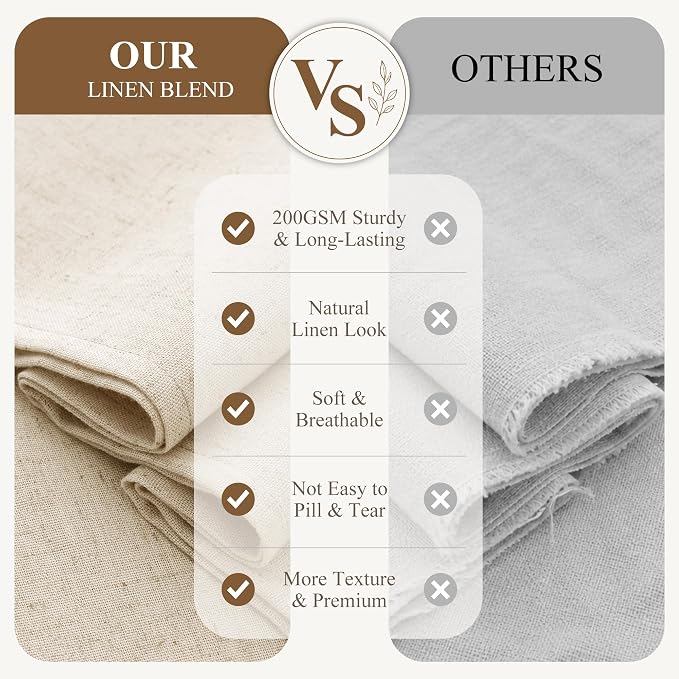 Jowels Beige Linen Fabric Shower Curtain for Bathroom, 72x80 | Long Size, Natural Linen Shower Curtains Set, Waterproof Washable Weighted Textile, Metal Hooks, Hotel Boho Farmhouse Decor