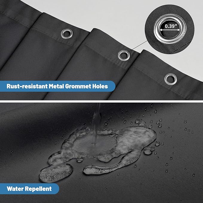 1 Pack Water-Repellent Fabric Shower Curtain Liner, 72x84 Black | 100% polyester, 3 Magnets, Rustproof Grommets & Weighted Hem, quick-dry, machine washable, hotel quality for bathroom