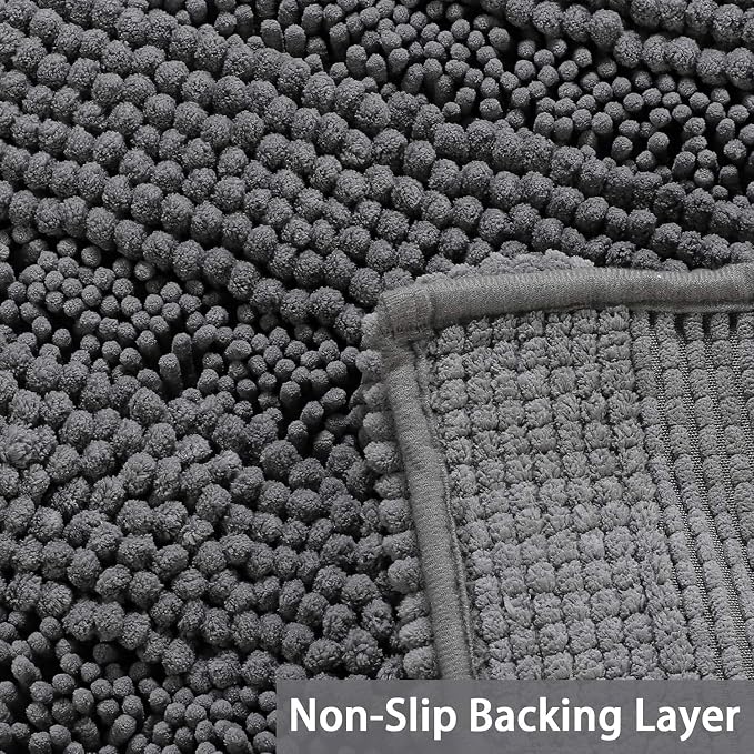 Turquoize Bathroom Rugs and Mats 1-Piece Bath Mat Set Non Slip Bath Mats for Tub Extra Soft and Absorbent Gray Shaggy Rugs for Bedroom Machine Washable Bath Mats, 17"x 24", Gray