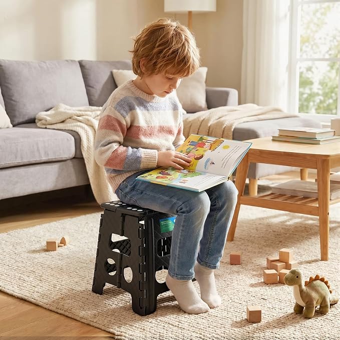 Dyforce Folding Step Stool 13 Inch,300lbs Foldable Stool for Adults & Kids | Stepping Stool Black,Non-Slip Plastic Compact Foot Stool with Carry Handle,Lightweight for Bathroom Kitchen Bedroom Garden