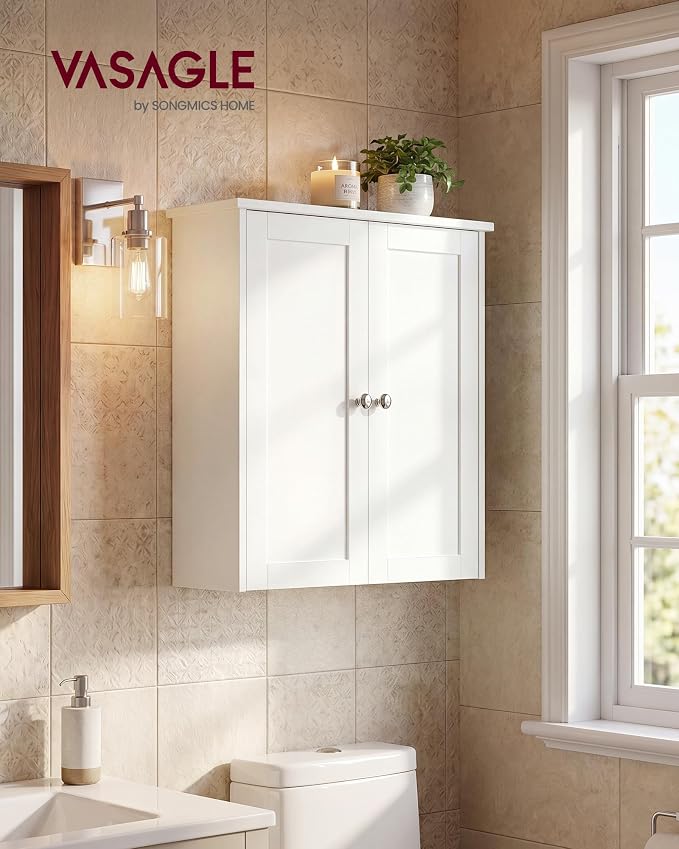 VASAGLE SIREN Collection Bathroom Wall Cabinet, Hanging Storage | Bathroom storage cabinet, for medicines, farmhouse, 2 adjustable shelves, 7.9 x 17.7 x 23.6 Inches