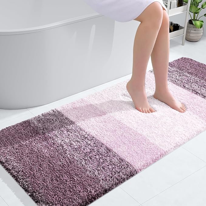 OLANLY Bathroom Runner Rug 54x24, Extra Soft Absorbent Microfiber Bath Rugs | Mauve, Non-Slip Quick-Drying Rubber Backing, Machine Washable Long Bath Mat for Floor, Tub and Shower, Home Decor Accessories
