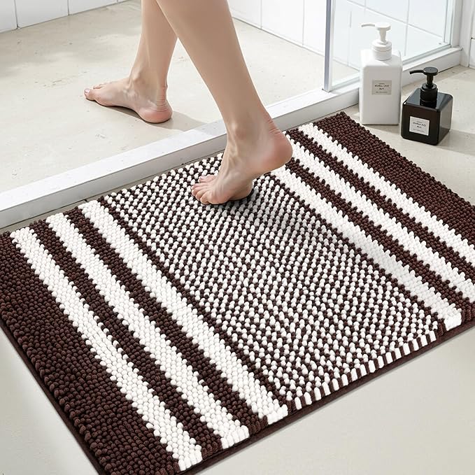 Bathroom Rugs, 30x20 Inch Extra Soft Absorbent Shaggy Chenille Bath Rugs, Non Slip Backing Quick Dry Machine Washable Modern Bath Mat for Bathroom Floor, Home Decor Accessories,Coffee
