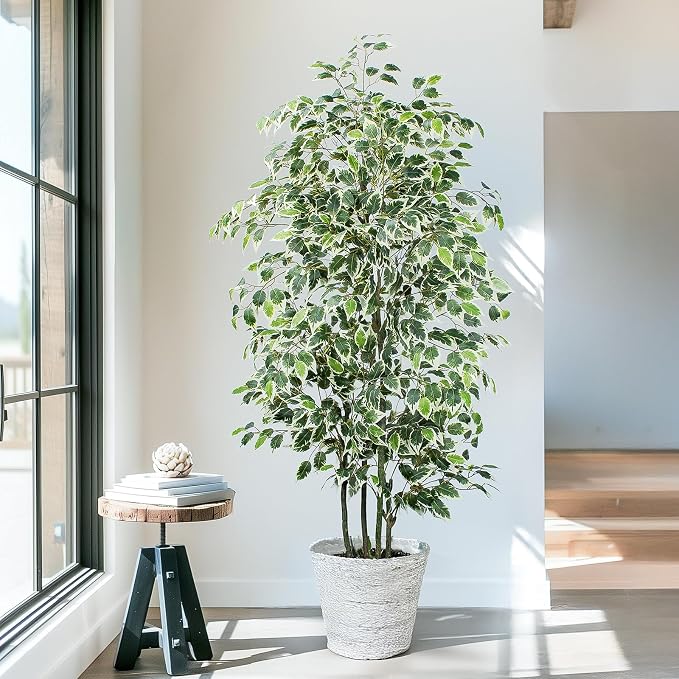 Yepdin 6 FT Artificial Ficus Tree 600 Leaves Faux Plants Indoor Tall with Black Pot Large Fake Tree for Home Office Living Room Decor
