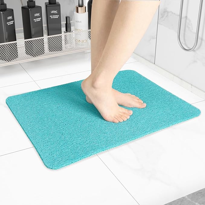 Hargiis Non-Slip Bathtub Mat, 2 Pack Anti Slip Shower Mat, Fast Drying Bathtub Mats, Foot Scrubber Mat, Anti Slip Mat for Tub, Floor, Bathroom, Kitchen, Home, Hotel (Turquoise Blue 24"×16"+24"×16")