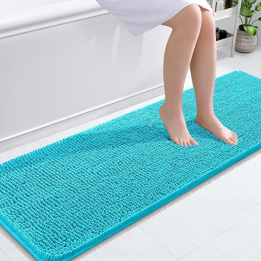 OLANLY Bathroom Runner Rugs 59x20, Extra Soft Absorbent Chenille Bath Rugs | Aqua Sky, Quick-Drying Rubber Backing, Washable Long Bath Mat for Bathroom Floor, Tub and Shower, Home Decor Accessories