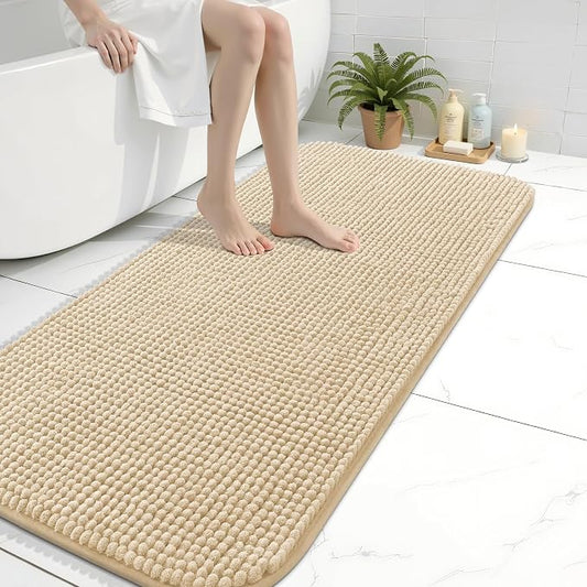 Arotive Chenille Bathroom Rugs 44x24, Soft Absorbent Bath Mat, Beige | Rubber Backing, Machine Washable Dry Bath Mats for Bathroom Floor, Tub and Shower, Home Decor Accessories