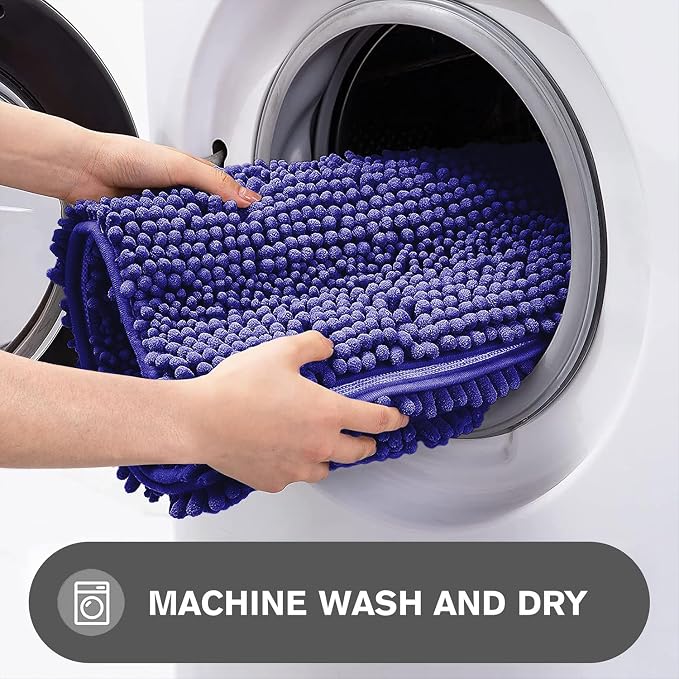 Royal Blue Bathroom Rugs – Absorbent and Washable Bath Mat, Non-Slip, Thick Soft Chenille Bath Rugs for Bathroom Floor, Shower, Sink - 26" x 44"
