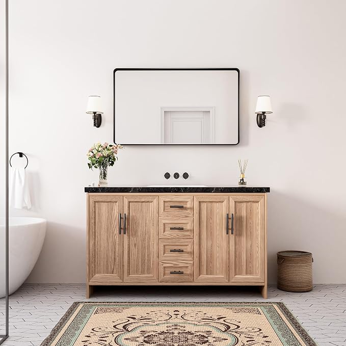 Keonjinn 40 x 24 Inch Black Vanity Mirror, Aluminum Frame Bathroom Mirror | Tempered Glass with Clear Reflection, Matte Black Sandblasted Finish, Anti-Rust, Seamless Aluminum Frame, Rounded Rectangle