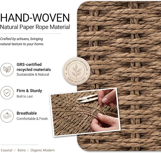 Wicker Baskets for Organizing, Pantry Baskets with Built-in Handles, Handwoven Large Storage Basket - Paper Storage Bins for Shelves, 3 Pack, Brown - 2 Set