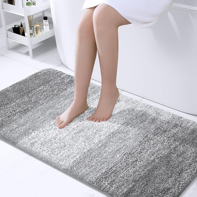 OLANLY Bathroom Runner Rug 44x24, Extra Soft Absorbent Microfiber Bath Rugs | Light Grey, Non-Slip Quick-Drying Rubber Backing, Washable Long Bath Mat for Floor, Tub and Shower, Home Decor