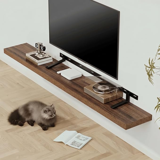 Vivelove Deep Floating Shelves 72x12” Set of 1, Walnut | Easy Install With Hardware, 2" Thick, Invisible Brackets, Wall Mounted, No Sagging, For Any Room