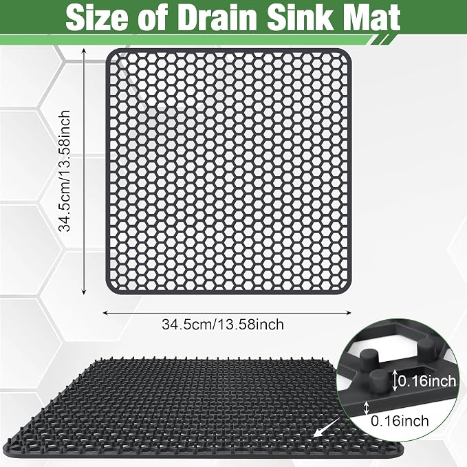 Sink Protectors Mat - 13.58"x13.58" Kitchen Sink Pad for Bottom of Basin for Protection of Stainless Steel and Tableware, Farmhouse Rubber Basin Mat Protector - Dark Gray