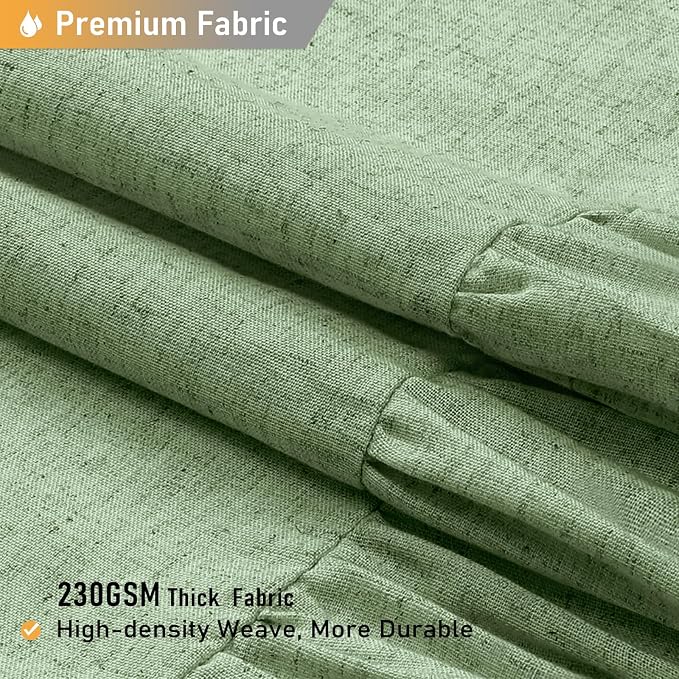 Extra Long Linen Ruffle Farmhouse Shower Cloth Curtain, 72x96, Green | Ruffle Hem, Heavy Duty Fabric, 12 Hooks, Elegant Drape, Shabby Chic Style, Bathroom Decor, Machine Washable, Easy To Install