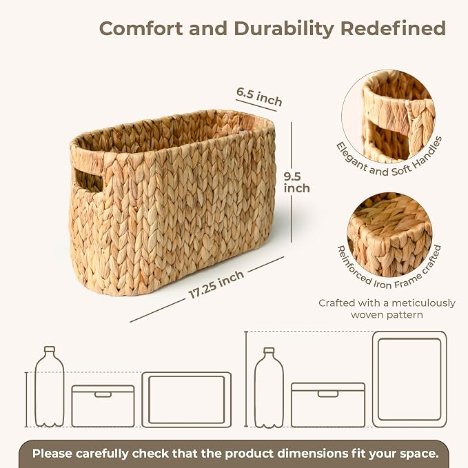 KOKODO Water Hyacinth Toilet Paper Storage Basket with Handles, Free Standing Wicker Basket for Toilet Paper, Magazines, Toiletries & Cleaning Supplies, Holds 6 Rolls