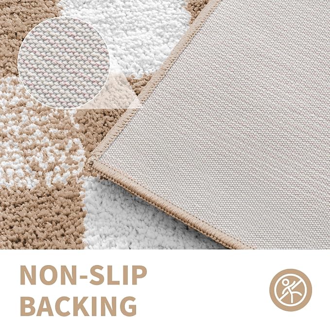 CozeCube Beige Checkered Bath Mat 32"x20" Non Slip Washable Rug | For Bathroom Non Slip, Fluffy Absorbent Microfiber Bath Mats Machine Wash, Stylish Cute Aesthetic Bathroom Rugs