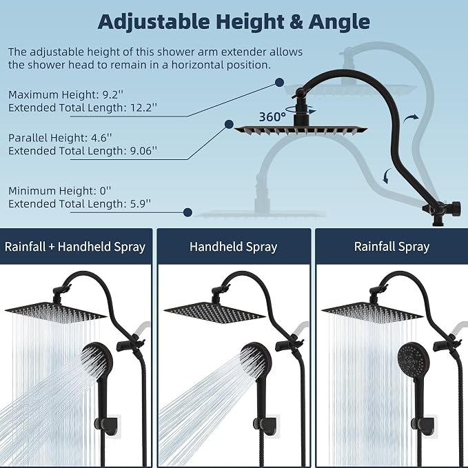 Hibbent All Metal CUPC Certified Shower Head, 10'' High Pressure Rainfall Shower Head, Handheld Showerhead Combo, 12'' Adjustable Extension Arm, 10 Sprays, 71'' Hose, Shower Holder, Oil Rubbed Bronze