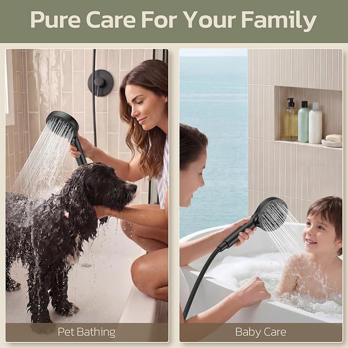 6-Setting Filtered Handheld Shower Head, JDO High Pressure Shower Head with Replaceable Filter Cartridge 4.7 Inch Detachable Showerhead for Chlorine Hard Water Removal, 59 Inch Stainless Steel Hose