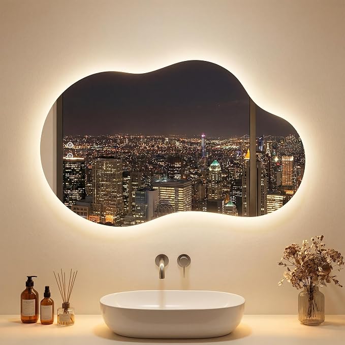 40''x24'' Lighted Mirrors for Bathroom Wall Backlit, Cloud LED Bathroom Mirror Frameless with Lights Anti Fog, Dimmable, 3 Colors,Tempered Glass, Shatter-Proof