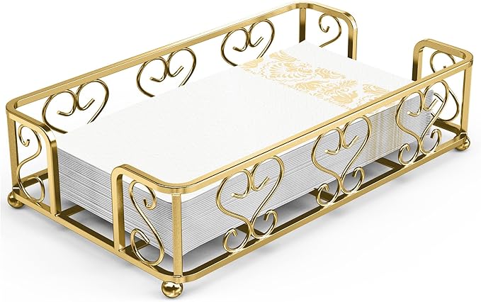 Guest Towel Holder Tray for Bathroom Countertop, Gold Napkin | Guest Bathroom, Powder Room & Vanity Use