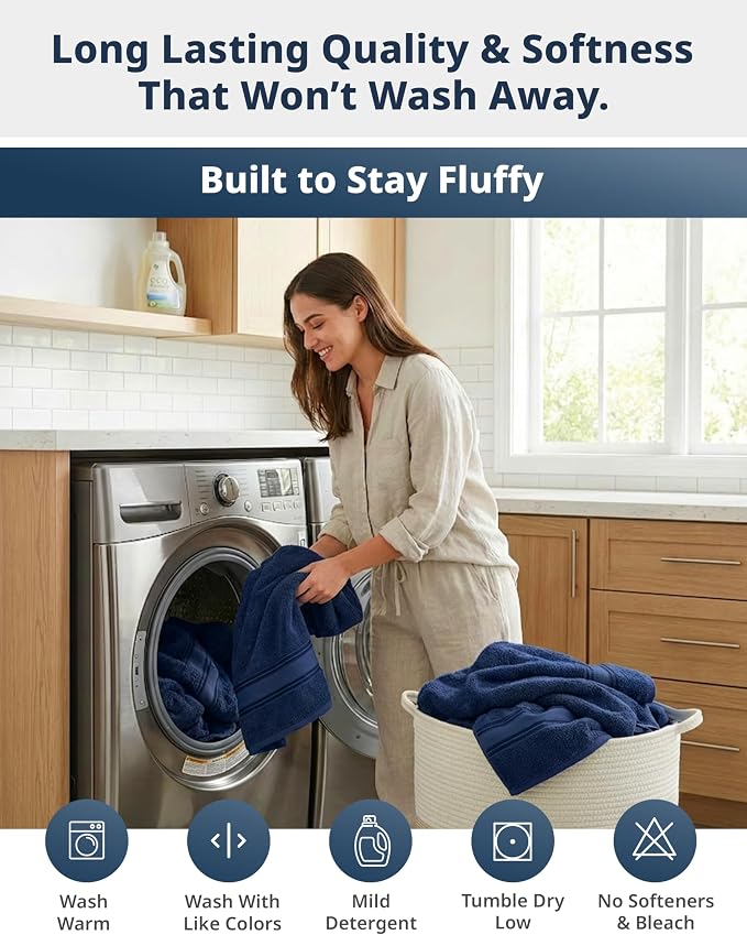 LANE LINEN Bath Sheets - Hotel-Grade Zero Twist Cotton - 4 Piece (35"x66") Oversized Bath Towels Large - Fluffy Cloud-Like Softness & Fade Resistant - Extra absorbent for active households - Navy Blue