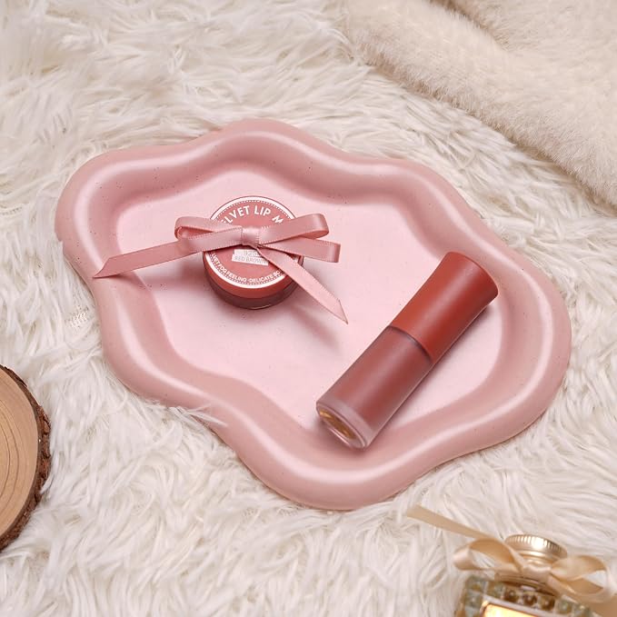 Lynagert Cloud Trinket Dish, Chubby Jewelry Tray, Ceramic Jewelry Ring Trinket Dish for Rings Earrings Necklace Organizer, Mother's Day Thanksgiving Christmas Birthday Bridesmaid Gifts (Pink)