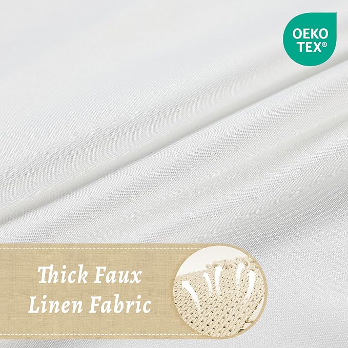 WONICY No Hook Linen Look Shower Curtain with Snap-in Liner, White, 71 x 77 | Ringless, Waterproof & Washable, Hotel Style, Mesh Top Window, Bottom Magnets, Thick, Farmhouse, for Bathroom