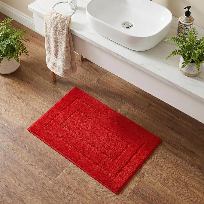 GRANNY SAYS Red Bathroom Rug 20" x 32", Non-Slip Microfiber Bath Mat | Ultra-soft, durable TPR backing for reliable grip, fast water absorption, machine washable for Vanity, Shower, Tub