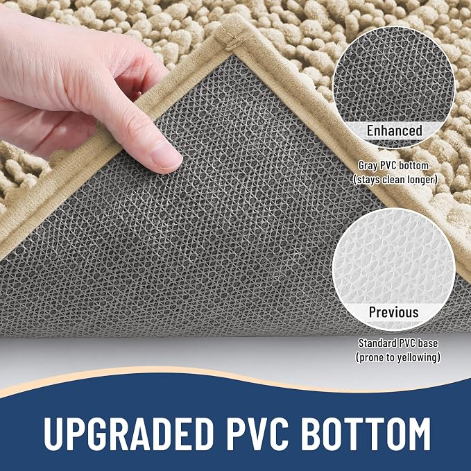 Arotive Toilet Rugs U-Shaped 20x20, Soft Absorbent Chenille Shaggy Bath Mat | Beige, Machine Wash Dry, Bath Rugs for Bathroom Floor, Tub and Shower, Home Decor Accessories