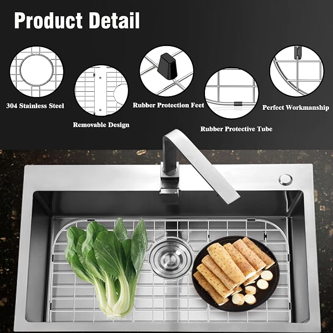 Sink Protectors for Kitchen Sink 26" x14", Rear Drain | Rust Resistant Stainless Steel Kitchen Sink Grid and Sink Protectors, Sink Rack for Bottom of Sink with Sink Strainers