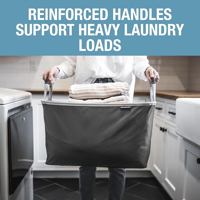 CleverMade Collapsible Laundry Basket, 60L Pop-Up Hamper, 2 Pack, Black | Clear Floor Space Between Laundry Days | Each Basket Holds 55 lb, Stays Upright While Loading, and Folds to 1.25 Inches