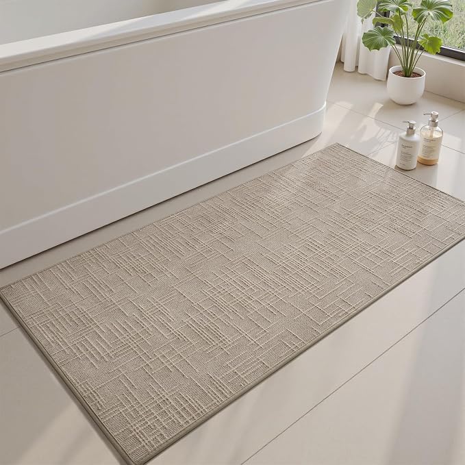AMOAMI Bath Mat Non Slip Super Absorbent Quick Dry Bath Mats for Bathroom Floor Rubber Backing Washable Bathroom Rugs Modern Woven Jacquard Mat, Beside Tub Bath Rugs, 2'x4', Brown