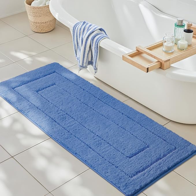 GRANNY SAYS Blue Bathroom Runner Rug 24" x 59", Soft Microfiber Bath Mat | Non-Slip long rug with TPR Backing, Absorbent, Machine Washable Extra Large Bath Rugs for Double Vanity, Shower, Tub