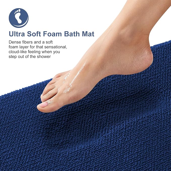 OLANLY Thick Memory Foam Bathroom Rugs 30x20, Soft Absorbent Bath Mat, Navy | Quick Dry Bath Rugs, Non-Slip Carpet, Machine Washable Mats for Bathroom Floor, Tub and Shower, Home Decor Accessories