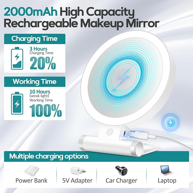 Magnifying Mirror with Light 30X, Double-Sided 1X/ 30X Magnifying Makeup Mirror with Tweezer, 2000mAh 3 Colour Modes with Adjustable Brightness,Foldable Travel Mirror(9" L x 7" W)
