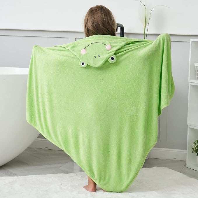 HIPHOP PANDA Ultra Soft Hooded Baby Towel - 2-Layer Thick 500GSM Absorbent | Rayon Made from Bamboo, Hooded Bath Towel for Newborn, Infant, Toddler, Baby Registry - Frog, 30x40 In