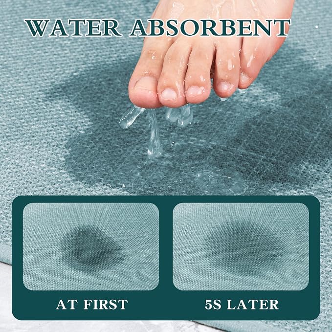 Bathroom Rugs Mat 32x17, Ultra Thin Non Slip Bath Mat Quick Dry Absorbent Bath Mat for Bathroom Floor, (Light Blue, 32"x17")