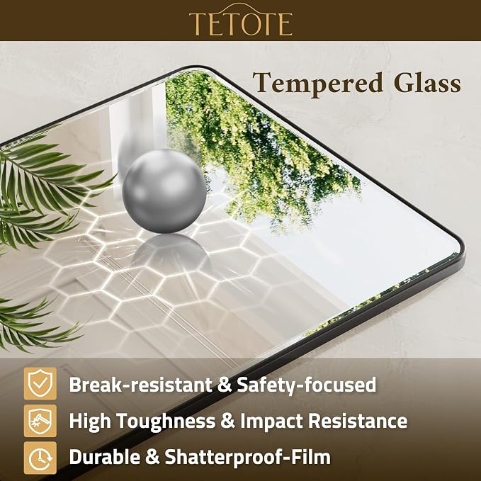 Black Framed Vanity Mirror 24 x 32 Beveled Edge Tempered Glass, Rounded Corner Rectangle Bathroom Mirror for Over Sink for Modern Bathroom, Living Room, Bedroom, Entryway
