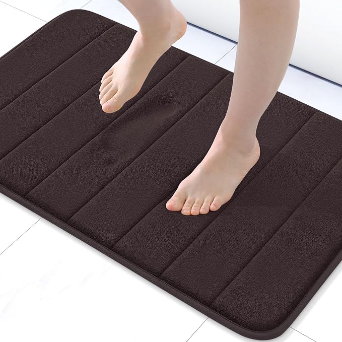 Buganda Memory Foam Bath Mat 31.5 x 20, Ultra Soft Absorbent Bathroom Rugs | Brown, Machine Washable Quick Dry Bath Mats for Bathroom Floor, Shower and Tub, Home Decor Accessories