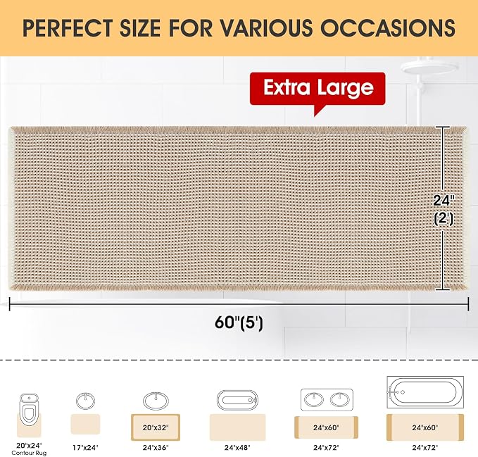 Waffle Bath Mat Brown & Cream 5'x2', Boho Woven Modern Bath Mat Rugs, Absorbent Non Slip Bathroom Rugs, Soft Washable Bath Rugs with Tassels for Bathroom, Bedroom, Kitchen, Shower, Tub