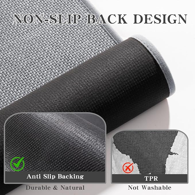 Bathroom Rugs Mat 24x17, Ultra Thin Non Slip Bath Mat Small Quick Dry Absorbent Bath Mat for Bathroom Floor, (Light Grey, 24"x17")