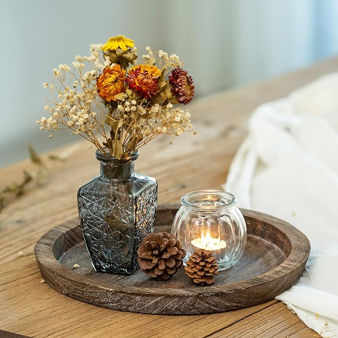 Romadedi Farmhouse Wooden Candle Tray, 11 Inch Round | Wood Decorative Pillar Candle Tray, For Coffee Table, Kitchen Countertop Organizer, Home Decor Wedding Centerpiece