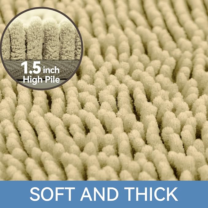 Bcoimo Small Bath Rug Mat,Chenille High Absorbent Beige Bathroom Floor Mats | Non Slip with Rubber Backing 24x17 Bathroom Rug; Machine Washable;Extra Soft Bath Rug;High Absorbent、Quick Dry Microfiber mat