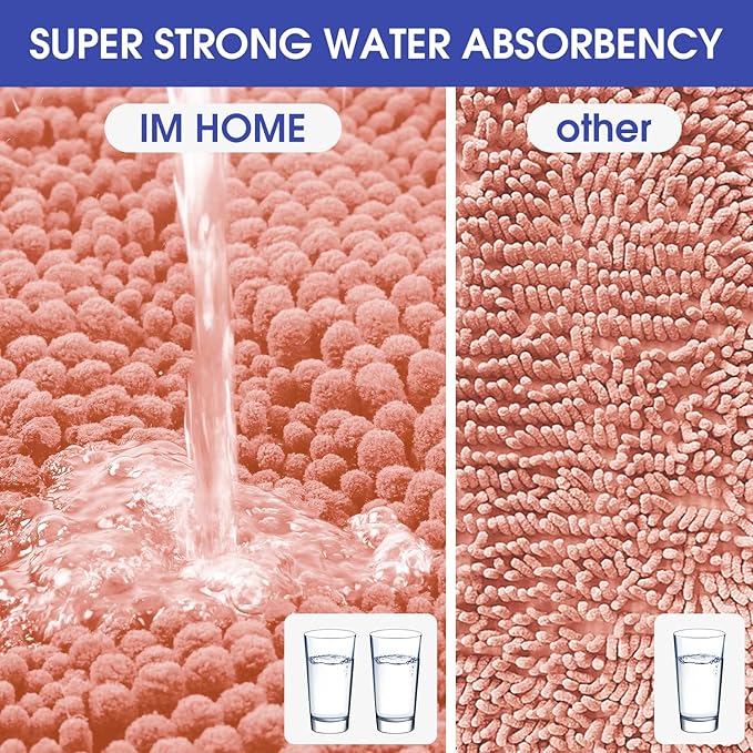 Extra Long Striped Coral Bathroom Rug Mat 70"x24" Ultra Soft, Non Slip Chenille Bath Rugs, Absorbent Plush Shaggy Bath Mats for Bathroom, Bedroom, Kitchen, Shower, Tub