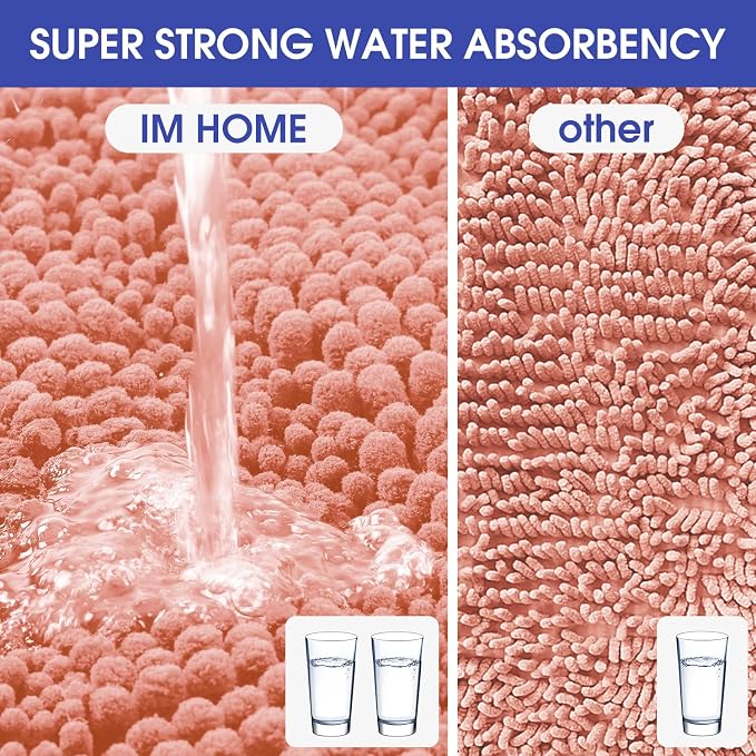 Striped Coral Bathroom Rug Mat 48"x17" Ultra Soft, Non Slip Chenille Bath Rugs, Absorbent Plush Shaggy Bath Mats for Bathroom, Bedroom, Kitchen, Shower, Tub